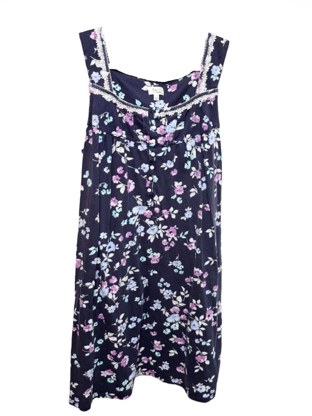 Aria Navy Floral cotton Nightgown with Lace Trim 3X